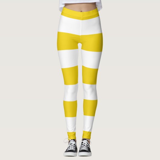 Gelbe Streifen, weiße Streifen, gestreiftes Muster Leggings (Vorderseite)