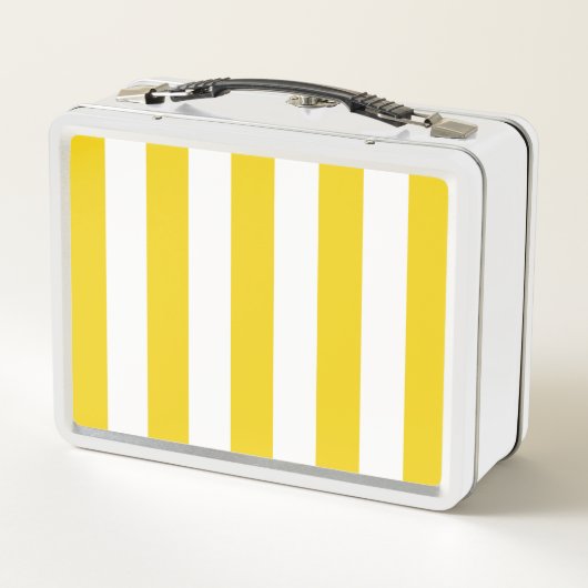 Gelbe Streifen, weiße Streifen, gestreiftes Muster Metall Brotdose (Rückseite)