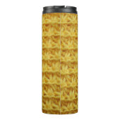 Gelbe Strickstoffe: gestreifte Textur. Thermosbecher (Rückseite)