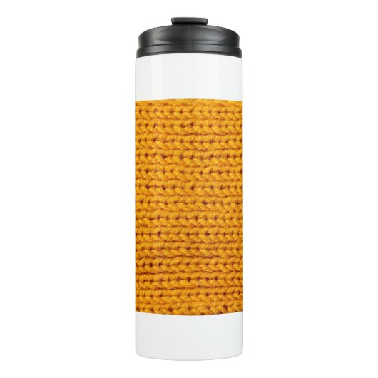 Gelbe Strickwoll-Textur mit Hintergrundmuster Thermosbecher (Vorderseite)