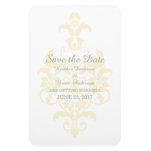 Gelbe, subtile Damask Save the Date Flexi Magnet (Vertikal)
