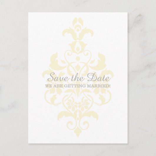 Gelbe subtile Damaske Save the Date Postkarte (Vorderseite)