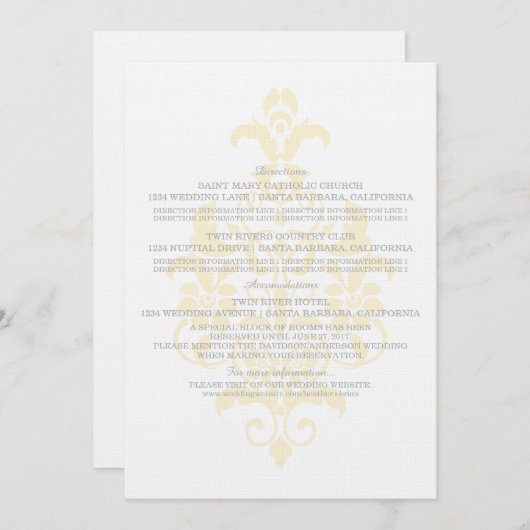 Gelbe, subtile Damaskus-Informationskarte Einladung (Vorne/Hinten)