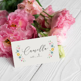 Gelbe süße florale gefaltete Platzkarte für Baby S
