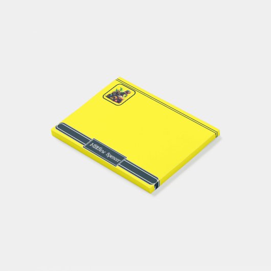 Gelbe T-Rex Reitmonster Truck Dinosaurier Name Post-it Klebezettel (angewinkelt)