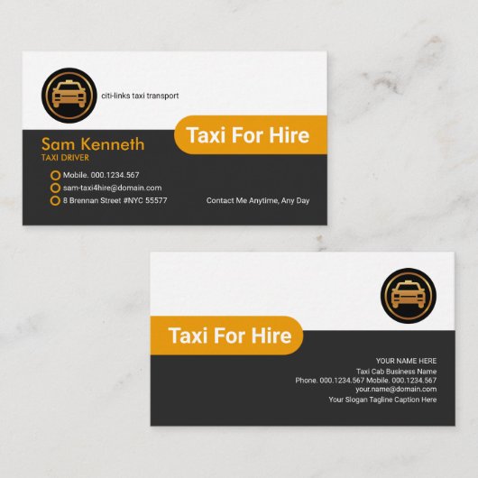 Gelbe Tab-Spalte Taxifahrt Visitenkarte (Vorne/Hinten)