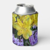 Gelbe Taglilien und Lila Lilac-Blume Dosenkühler (Kanne Vorderseite)