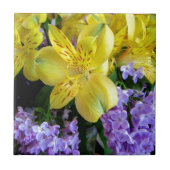Gelbe Taglilien und Lila Lilac-Blume Fliese (Vorderseite)