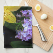 Gelbe Taglilien und Lila Lilac-Blume Geschirrtuch (Viertel Falte)