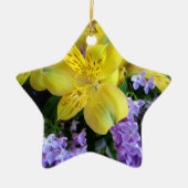 Gelbe Taglilien und Lila Lilac-Blume Keramikornament (Vorne)