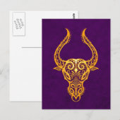 Gelbe Taurus Zodiac auf Lila Postkarte (Vorne/Hinten)
