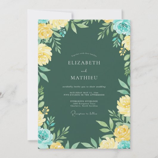 Gelbe Teal-Blatt-Hochzeit Einladung (Vorderseite)
