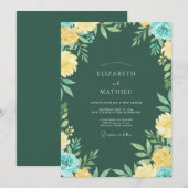 Gelbe Teal-Blatt-Hochzeit Einladung (Vorne/Hinten)