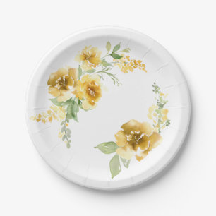 Gelbe Teller mit Blumenmuster Die Blume Grün und G