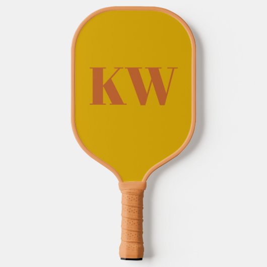 Gelbe Terracotta Monogramm-Initialen Personalisier Pickleball Schläger (Rückseite)