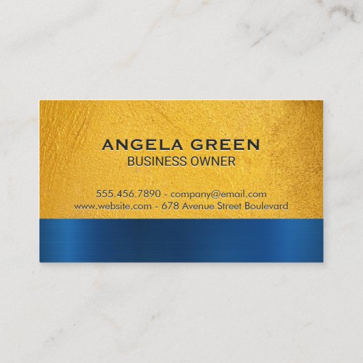 Gelbe Textur | Monogram, Blue Metallic Texture Visitenkarte (Rückseite)