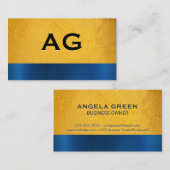 Gelbe Textur | Monogram, Blue Metallic Texture Visitenkarte (Vorne/Hinten)