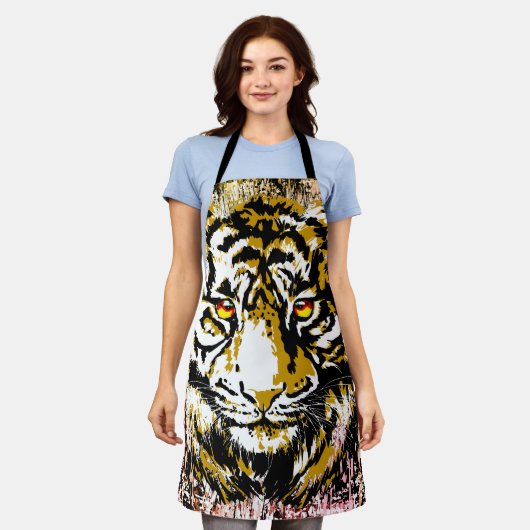 Gelbe Tiger Schürze | Farbenfrohe Tigerfront (Getragen)