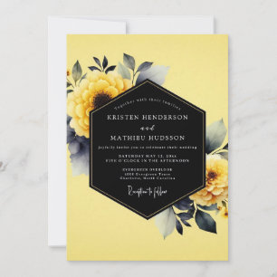 Gelbe Tinten-Wasch-Flora-Hochzeit Einladung
