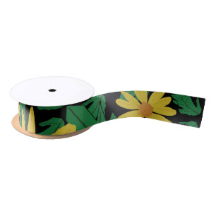 Gelbe Tischtennis-Blume mit grünen Blätter, Satinb Satinband