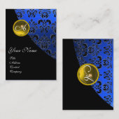 GELBE TOPAZ BLUE BLACK DAMASK MONOGRAM, VISITENKARTE (Vorne/Hinten)