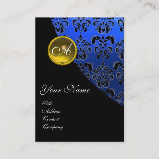 GELBE TOPAZ BLUE BLACK DAMASK MONOGRAM, VISITENKARTE (Vorderseite)