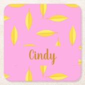 Gelbe trockene Blätter individuelle Name rosa Rechteckiger Pappuntersetzer (Vorderseite)