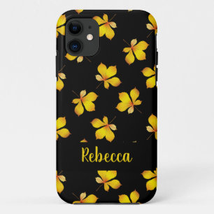 Gelbe trockene Blätter individuelle Name schwarz Case-Mate iPhone Hülle