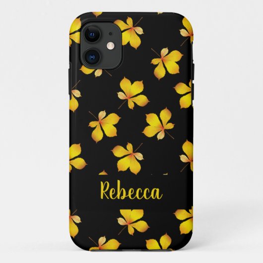 Gelbe trockene Blätter individuelle Name schwarz Case-Mate iPhone Hülle (Rückseite)