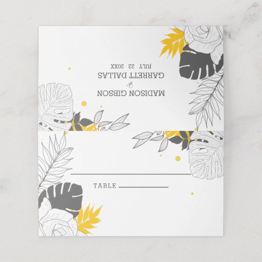 Gelbe tropische Blätter Platzkarte (Außenseite Aufgefaltet)