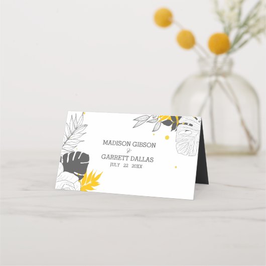 Gelbe tropische Blätter Platzkarte (Rückseite)