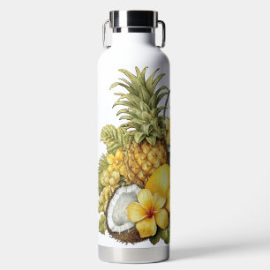 GELBE TROPISCHE BLUMEN KOKOSNÜSSE UND ANANAS TRINKFLASCHE