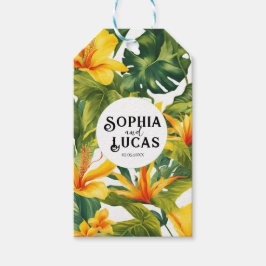 Gelbe tropische Blütenhochzeit Geschenkanhänger
