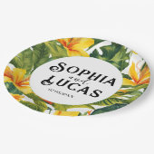 Gelbe tropische Blütenhochzeit Pappteller (Schrägansicht)