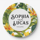 Gelbe tropische Blütenhochzeit Pappteller (Vorderseite)