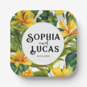 Gelbe tropische Blütenhochzeit Pappteller (Vorderseite)