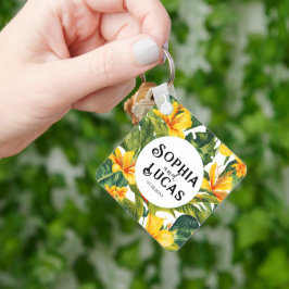 Gelbe tropische Blütenhochzeit Schlüsselanhänger