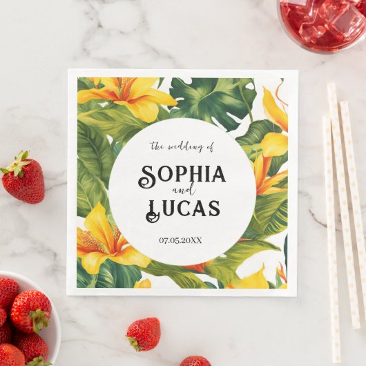 Gelbe tropische Blütenhochzeit Serviette (Beispiel)