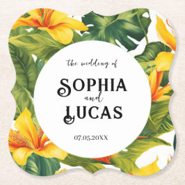 Gelbe tropische Blütenhochzeit Untersetzer