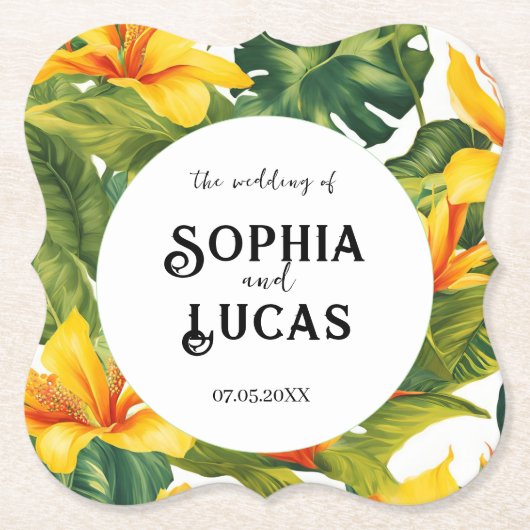 Gelbe tropische Blütenhochzeit Untersetzer (Vorderseite)