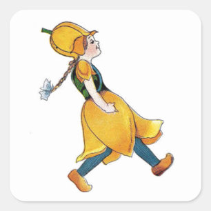 Gelbe Tulip Niedliche Blume Girl Vintage Blüte Quadratischer Aufkleber