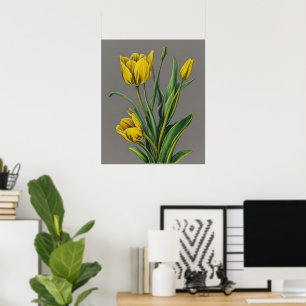 Gelbe Tulip Wasserfarben-Blume Poster