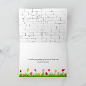 Gelbe Tulips auf der Ziegelnamenkarte Karte (Innenseite)