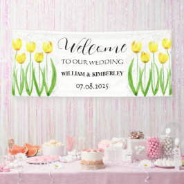 Gelbe Tulips Frühlingsblüte Rustikale Hochzeit Banner