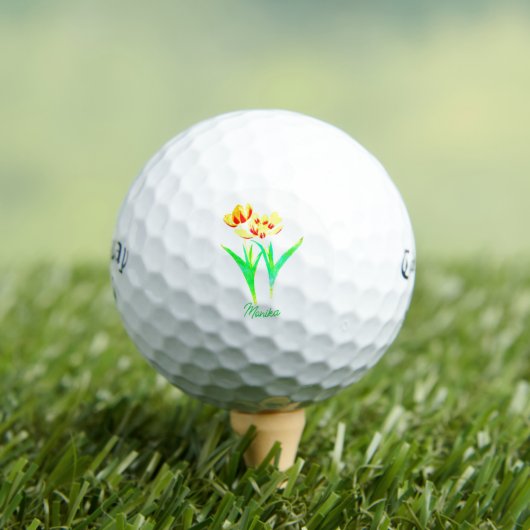 Gelbe Tulips Golf Ball mit Text (Insitu T-Shirt)