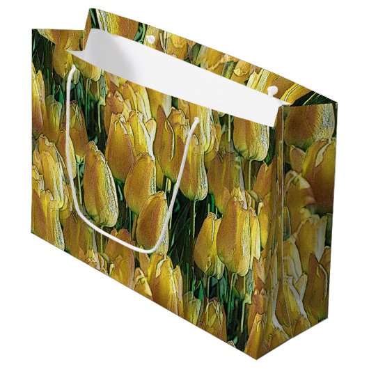Gelbe Tulips Große Geschenktüte (Vorderseite Schrägansicht)