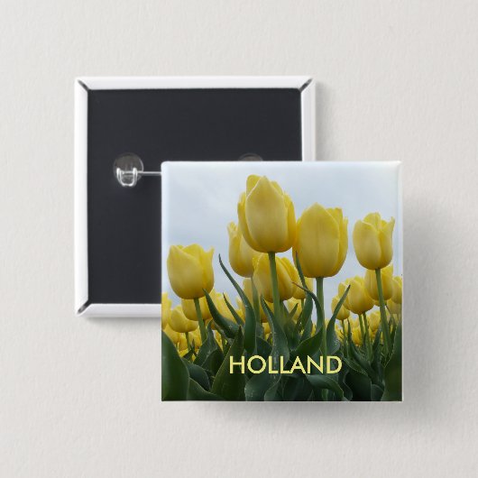 Gelbe Tulips Holland Square Button (Vorne & Hinten)