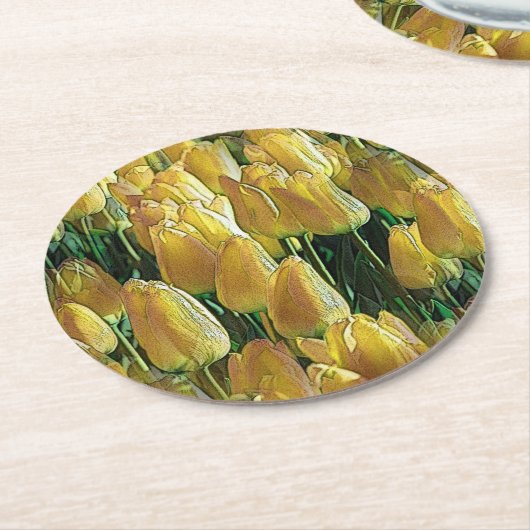 Gelbe Tulips Runder Pappuntersetzer (Angewinkelt)