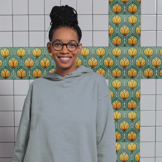 Gelbe Tulips Symmetrisches Muster Art Nouveau Fliese