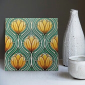 Gelbe Tulips Symmetrisches Muster Art Nouveau Fliese